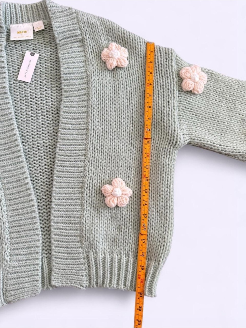 Anthropologie Maeve Susanna Light Green 3D Flower Relaxed Cardigan One Size NWT - Picture 7 of 7